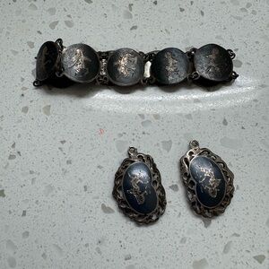 Sterling Silver Siam Niello Bracelet and Charm Set